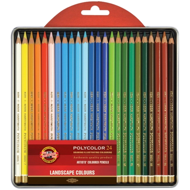 Набор карандашей художественных цветных Polycolor "KOH-I-NOOR" 3824, LANDSCAPE 3824, металл.коробка, 24 цвета