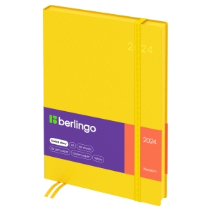 Ежедневник датированный 2024г., А5, 184л., кожзам, Berlingo "Western", желтый, с резинкой