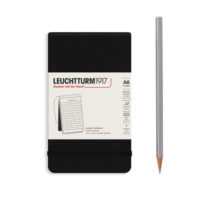 Блокнот Leuchtturm1917 Portrait Pocket A6 (9x15см.) 80г/м2 - 184 стр. в линейку, твердая обложка, цвет: Черный