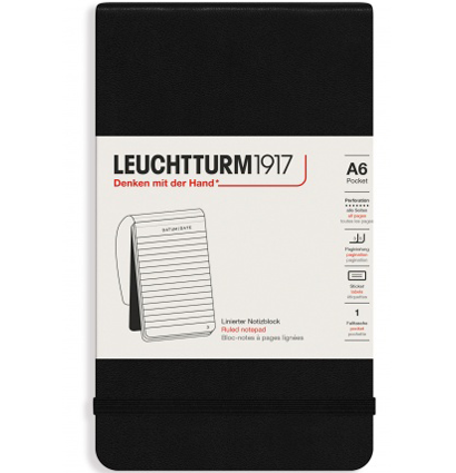 Блокнот Leuchtturm1917 Portrait Pocket A6 (9x15см.) 80г/м2 - 184 стр. в линейку, твердая обложка, цвет: Черный