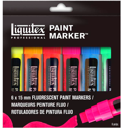 Набор широких акриловых маркеров Liquitex Paint Marker Fluorescent 6 цветов перо 15 мм (флуоресцентные) купить в магазине маркеров ArtCraft.Space