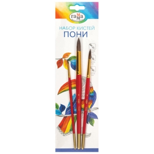 Набор кистей Гамма "Классические", 3шт., пони, круглые №2,5,8, блистер, европодвес