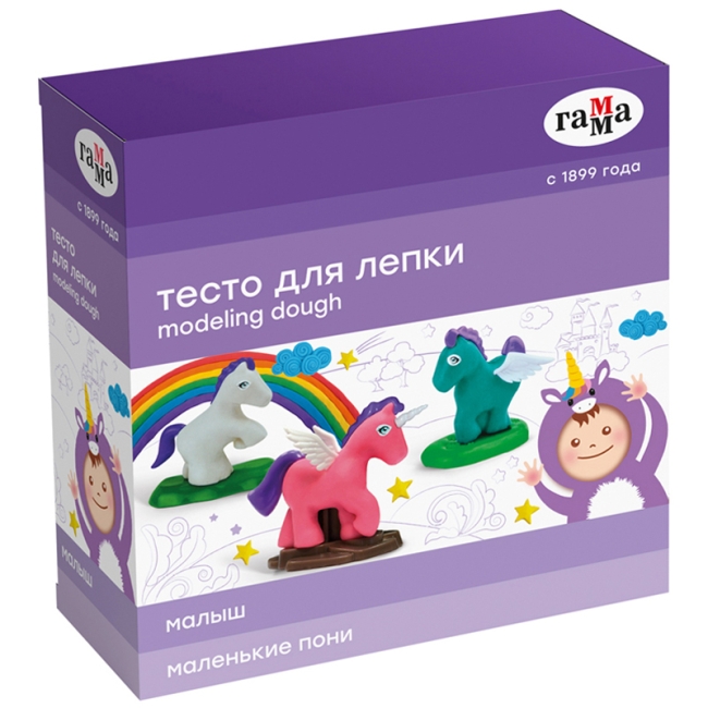 Тесто для лепки Гамма "Малыш. Маленькие пони", 04 цвета, 240г, набор с аксессуарами