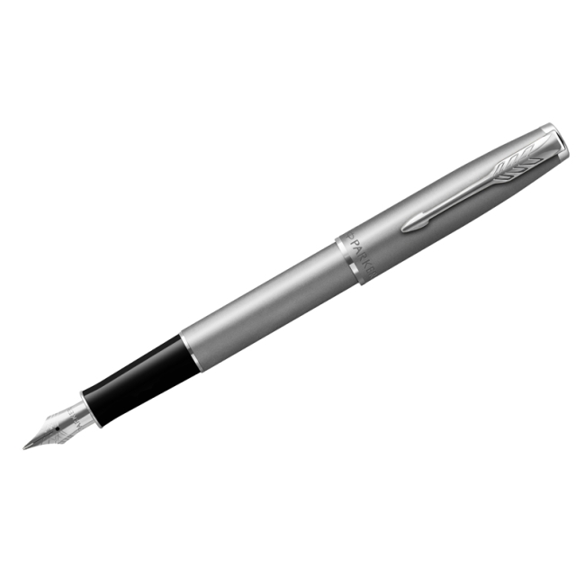 Ручка перьевая Parker "Sonnet Sand Blasted Stainless Steel" черная, 0,8мм, подарочная упаковка