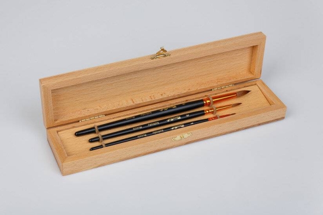 Набор кистей для рисования Roubloff №6 колонок круглые 3 штуки в деревянной шкатулке купить в магазине для художников ArtCraft.Space с доставкой по РФ и СНГ