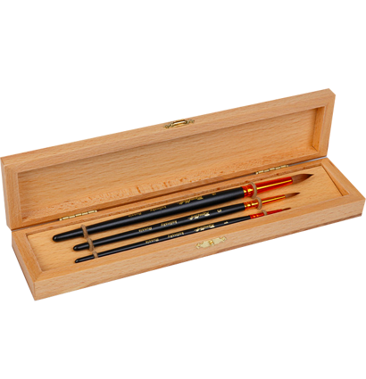 Набор кистей для рисования Roubloff №6 колонок круглые 3 штуки в деревянной шкатулке купить в магазине для художников ArtCraft.Space с доставкой по РФ и СНГ