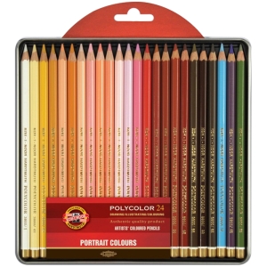 Набор карандашей художественных цветных Polycolor "KOH-I-NOOR" 3824, PORTRAIT 3824, металл.коробка, 24 цвета