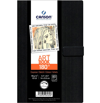 Скетчбук Canson Art Book 180° черный для зарисовок на застежке А5 / 80 листов / 96 гм купить в художественном магазине ArtCraft.Space с доставкой по РФ и СНГ