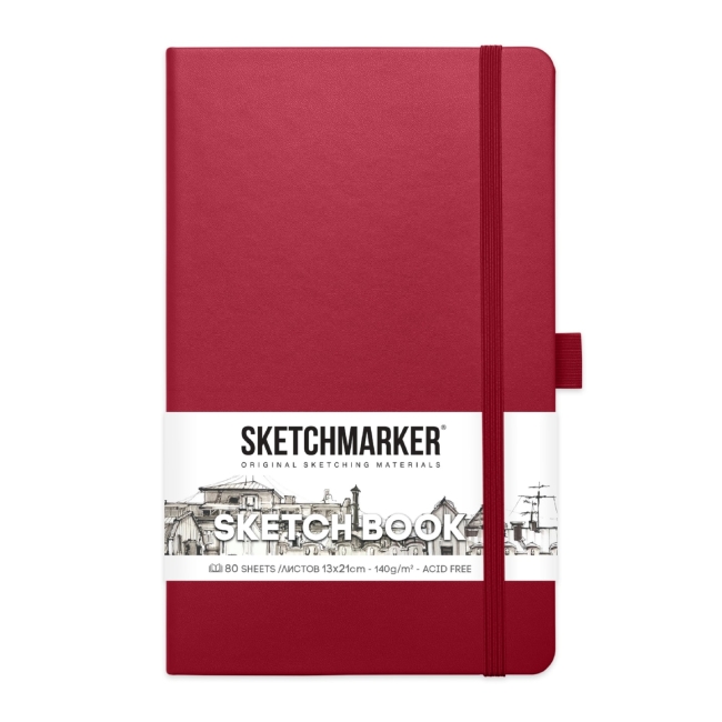 Блокнот для зарисовок Sketchmarker 140г/кв.м 13*21см 80л твердая обложка Маджента