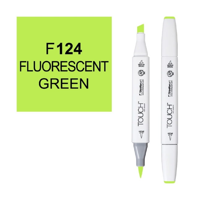 Маркер двухсторонний спиртовой  TOUCH TWIN BRUSH F124 Зеленый флуоресцентный