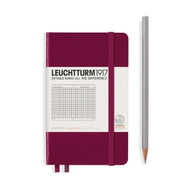 Блокнот Leuchtturm1917 Classic A6 (9x15см.) 80г/м2 - 187 стр. в клетку, твердая обложка, цвет: Красный Портвейн