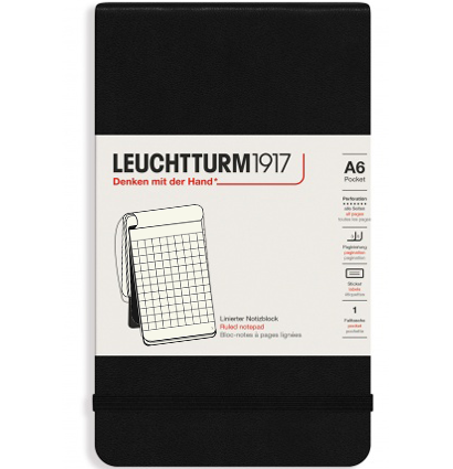 Блокнот Leuchtturm1917 Portrait Pocket A6 (9x15см.) 80г/м2 - 184 стр. в клетку, твердая обложка, цвет: Черный