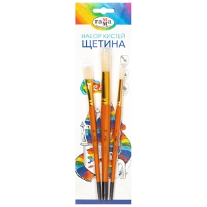 Набор кистей Гамма "Классические", 3шт., щетина, круглые №7,12, плоская №12, блистер, европодвес