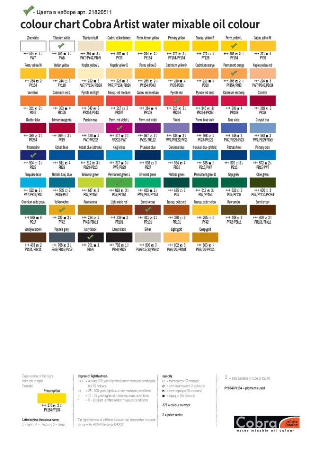Масляные краски Cobra Artist в наборе из цветов в тубах по 40 мл в картонном кейсе купить в художественном магазине ArtCraft.Space с доставкой по РФ и СНГ