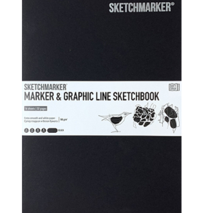 Скетчбук SKETCHMARKER MARKER & GRAPHIC LINE 180г/м.кв 176х250мм 16л мягкая обложка цв. черный 