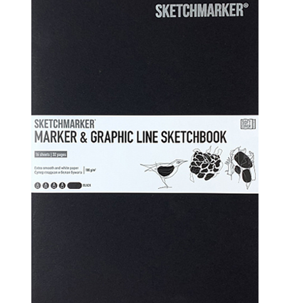 Скетчбук Sketchmarker Marker & Graphic Line универсальный чёрный с мягкой обложкой 17х25 см / 16 листов / 180 гм купить в магазине ArtCraft.Space с доставкой