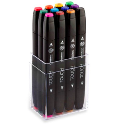 Купить оригинальные профессиональные маркеры для скетчинга и рисования Touch Twin в наборе 12 штук базовые цвета в интернет-магазине товаров для скетчинга ArtCraft.Space