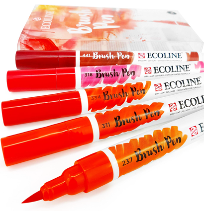 Акварельные маркеры Ecoline Brush Pen в наборе 5 Red (красные) купить для акварельного скетчинга в магазине ArtCraft.Space с доставкой по РФ
