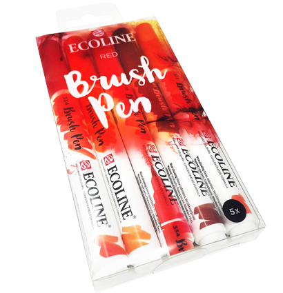 Акварельные маркеры Ecoline Brush Pen в наборе 5 Red (красные) купить для акварельного скетчинга в магазине ArtCraft.Space с доставкой по РФ