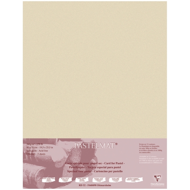 Бумага для пастели 5л. 500*700мм Clairefontaine "Pastelmat", 360г/м2, бархат, песочный