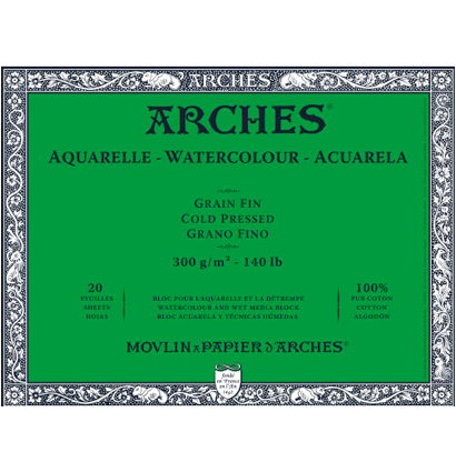 Arches Aquarelle Fin блок бумаги для акварели из хлопка 18х26см / 20 листов / 300 гм (среднезернистая) купить в художественном магазине ArtCraft.Space с доставкой по РФ и СНГ
