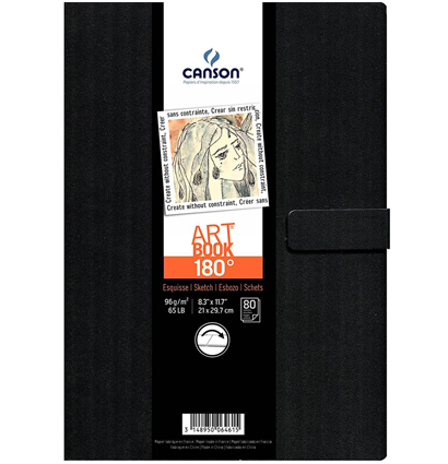 Скетчбук Canson Art Book 180° для зарисовок черный на застежке 21.6 х 27.9 см / 80 листов / 96 гм купить в художественном магазине ArtCraft.Space  с доставкой по РФ и СНГ