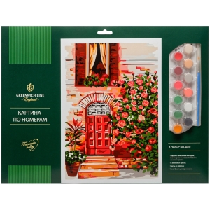 Картина по номерам Greenwich Line "Крыльцо с цветами" A3, с акриловыми красками, картон, европодвес