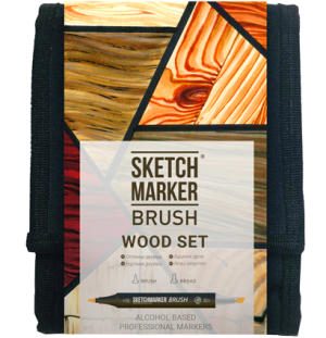 Набор маркеров SKETCHMARKER BRUSH Wood Set 12шт древесные оттенки + сумка органайзер, Набор маркеров SKETCHMARKER BRUSH Wood Set 12шт древесные оттенки + сумка органайзер,