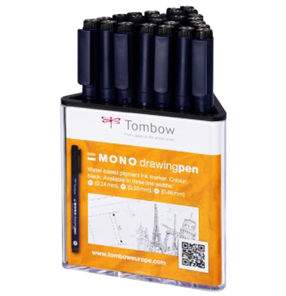 Набор линеров Tombow MONO Drawing Pen 24 Set в подставке (0.46 мм), черные капиллярные линеры купить в художественном магазине ArtCraft.Space с доставкой по РФ и СНГ