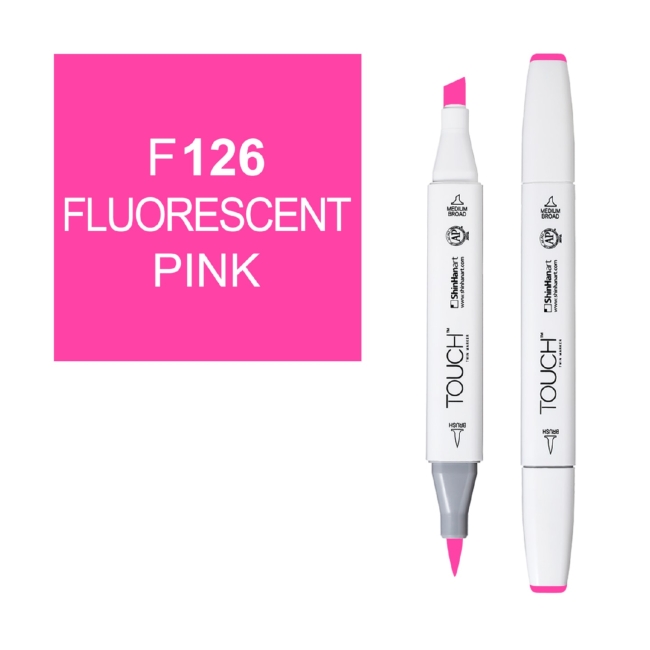 Маркер двухсторонний спиртовой  TOUCH TWIN BRUSH F126 Розовый флуоресцентный