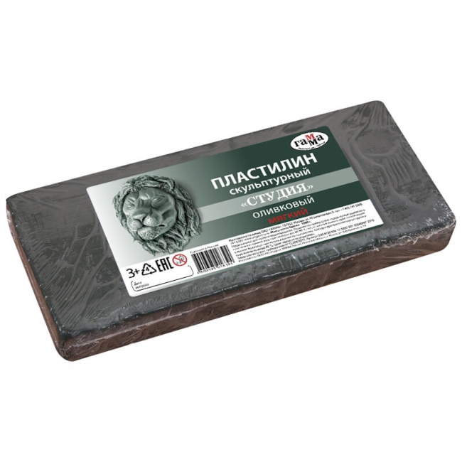 Пластилин скульптурный Гамма "Студия", оливковый, мягкий, 1кг, пакет