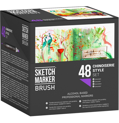 Набор маркеров Sketchmarker Brush / Скетчмаркер Браш "Сhinoiserie Style - Шинуазри" 48 цветов в кейсе купить в фирменном магазине маркеров ArtCraft.Space с доставкой по РФ и СНГ