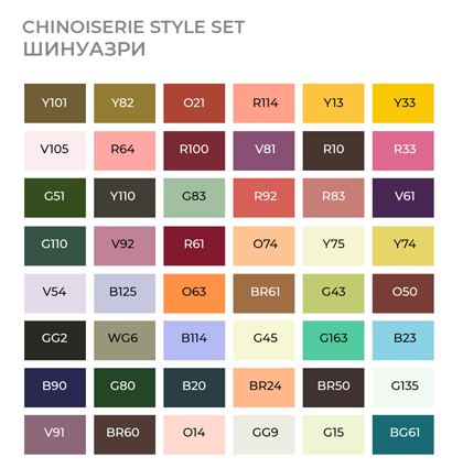 Набор маркеров Sketchmarker Brush / Скетчмаркер Браш "Сhinoiserie Style - Шинуазри" 48 цветов в кейсе купить в фирменном магазине маркеров ArtCraft.Space с доставкой по РФ и СНГ