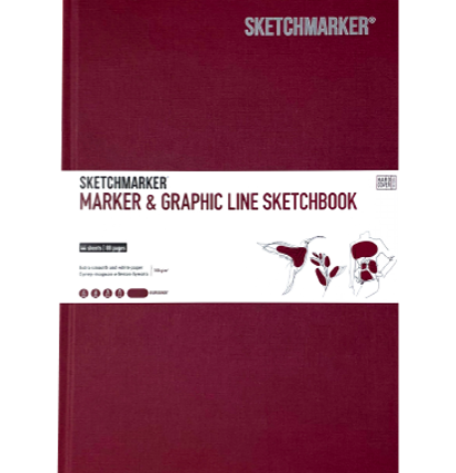 Скетчбук Sketchmarker Marker & Graphic Line универсальный бордовый с твёрдой обложкой 17х25 см / 44 листов / 180 гм купить в магазине ArtCraft.Space с доставкой по РФ И СНГ
