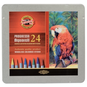 Карандаши акварельные Koh-I-Noor "Progresso", 24цв., заточен., в лаке, без дерева, метал. пенал