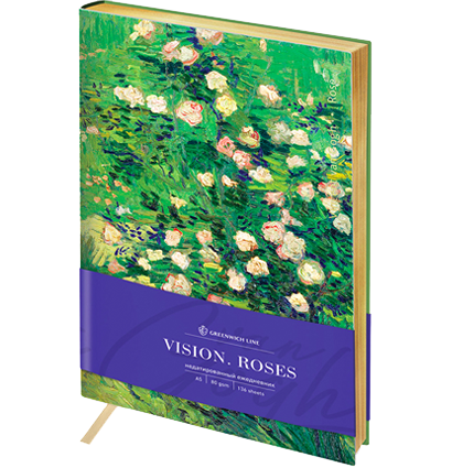 Ежедневник недатир. A5, 136л, кожзам, Greenwich Line "Vision.Van Gogh. Roses", тон.блок, золот.срез