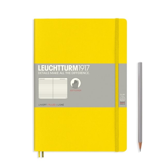 Блокнот Leuchtturm1917 Composition B5 (17.8x25.4см.) 80г/м2 - 123 стр. в линейку, мягкая обложка, цвет: Лимонный