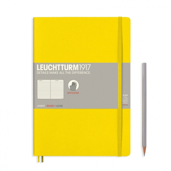 Блокнот Leuchtturm1917 Composition B5 (17.8x25.4см.) 80г/м2 - 123 стр. в линейку, мягкая обложка, цвет: Лимонный