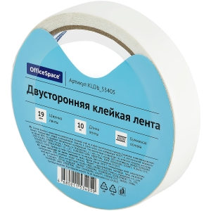 Клейкая лента двусторонняя OfficeSpace, 19мм*10м, бумажная основа Клейкая лента двусторонняя OfficeSpace, 19мм*10м, бумажная основа