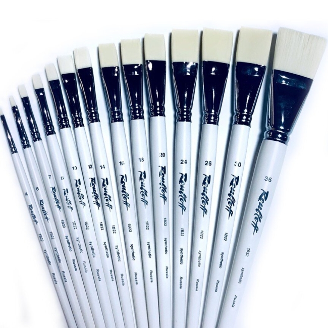 Кисть Roubloff синтетика  №26 плоская белая для акрила, гуаши, масла с длинной ручкой купить в художественном магазине ArtCraft.Space с доставкой по всему миру