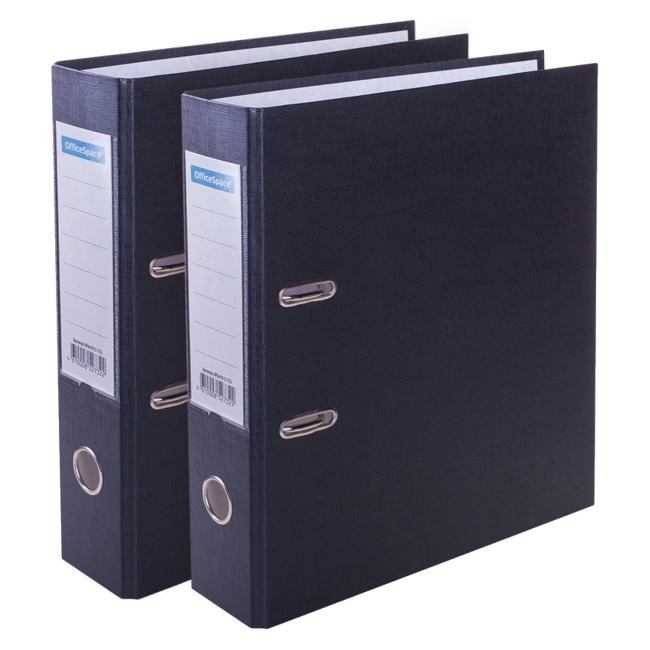 Папка-регистратор OfficeSpace, 70мм, бумвинил, с карманом на корешке, черная