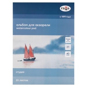 Альбом для акварели, 20л., А3, на склейке Гамма "Студия", 200г/м2, среднее зерно Альбом для акварели, 20л., А3, на склейке Гамма "Студия", 200г/м2, среднее зерно