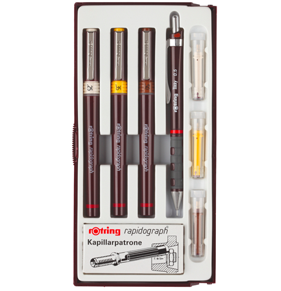 Набор изографов Rotring 3 штуки, механический карандаш и чернила (0.25, 0.35, 0.5) купить в магазине ArtCraft.Space
