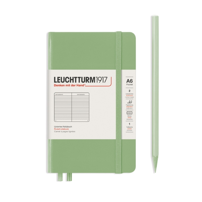 Блокнот Leuchtturm1917 Classic A6 (9x15см.) 80г/м2 - 187 стр. в линейку, твердая обложка, цвет: Шалфей