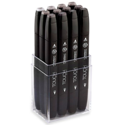 Купить набор маркеров для скетчинга оригинальные Touch Twin 12 штук теплые серые цвета в интернет-магазине товаров для скетчинга и рисования ArtCraft.Space