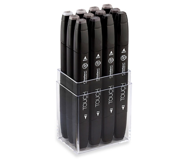 Набор спиртовых двусторонних маркеров Touch Twin 12 "Серые теплые" в кейсе купить в художественном магазине ArtCraft.Space с доставкой по РФ И СНГ