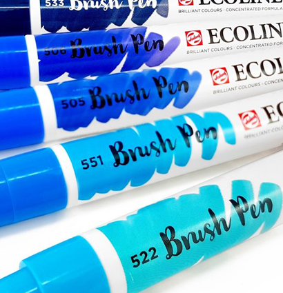 Акварельные маркеры Ecoline Brush Pen в наборе 5 Blue (синие) купить для акварельного скетчинга в магазине маркеров и товаров для скетчинга ArtCraft.Space с доставкой по РФ и СНГ
