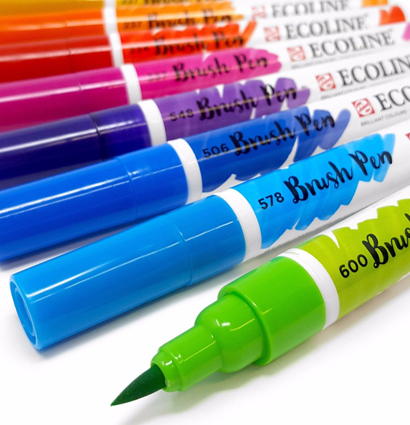 Акварельные маркеры Ecoline Brush Pen в наборе 5 Blue (синие) купить для акварельного скетчинга в магазине маркеров и товаров для скетчинга ArtCraft.Space с доставкой по РФ и СНГ