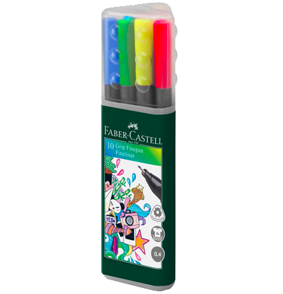 Набор капиллярных ручек Faber-Castell Grip Fineliner 10 цветов перо 0.4 мм купить  в магазине ArtCraft.Space с доставкой по всему миру