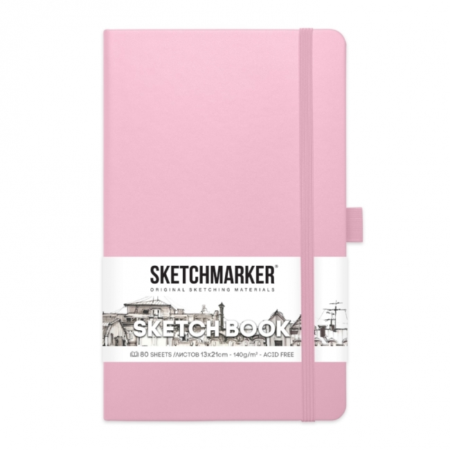 Блокнот для зарисовок Sketchmarker 140г/кв.м 13*21см 80л твердая обложка Розовый Блокнот для зарисовок Sketchmarker 140г/кв.м 13*21см 80л твердая обложка Розовый